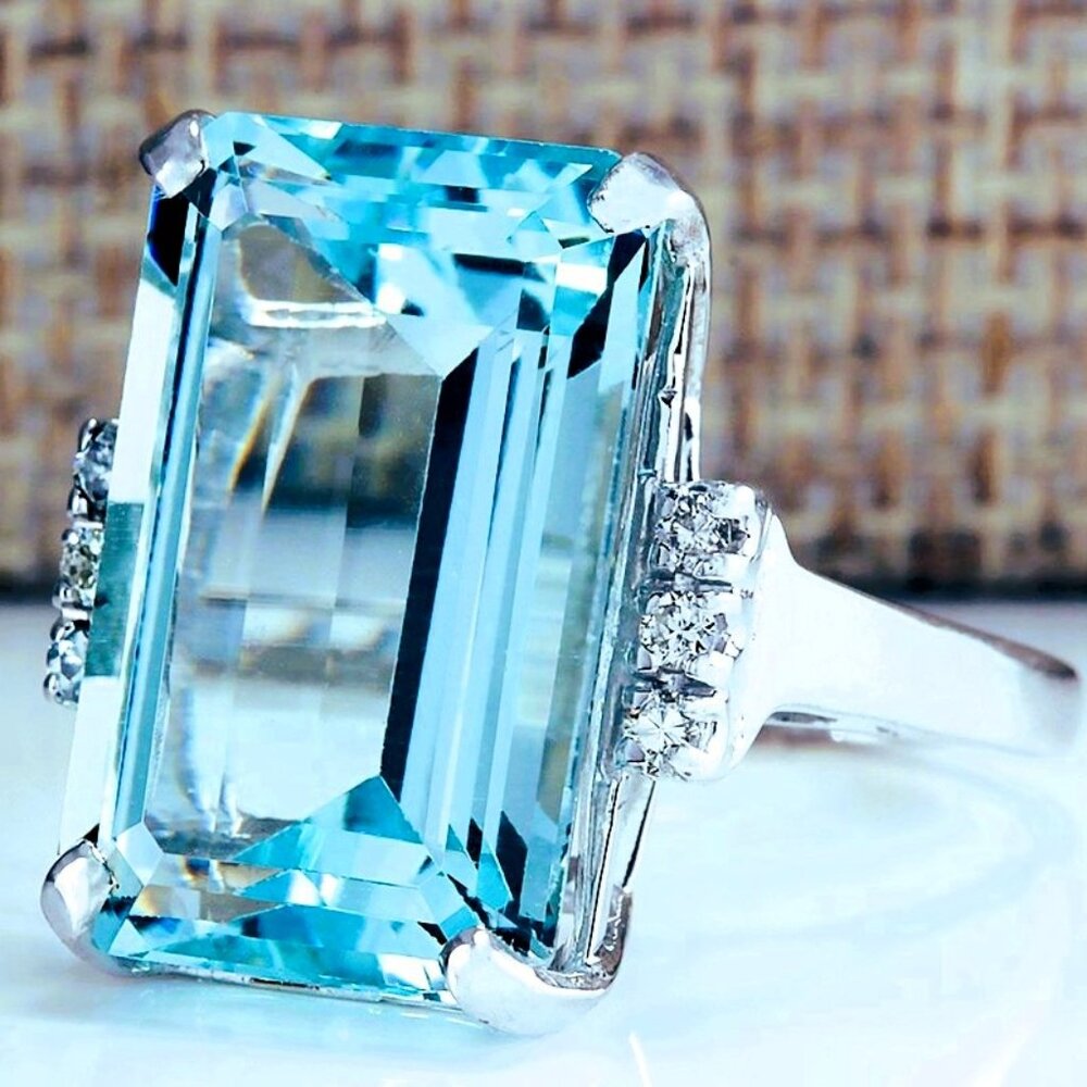 ❤️Hyperbole With Huge Dark Blue CZ Prong Setting Ring, GPMB1491-6 - Picture 2 of 3
